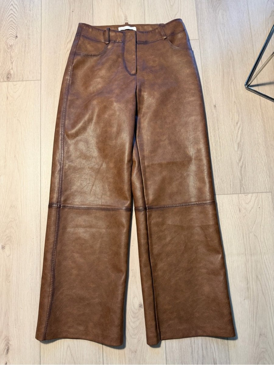 OAK + FORT Chestnut Brown Leather Trousers - TheRWDenimOAK + FORT Chestnut Brown Leather Trousers Wide-Leg – TheRWDenim