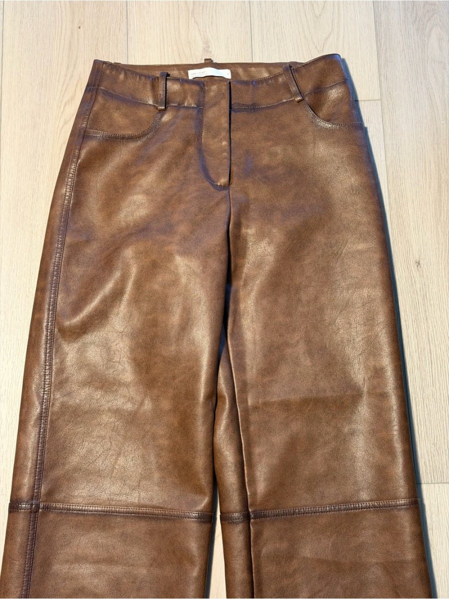 OAK + FORT Chestnut Brown Leather Trousers - TheRWDenimOAK + FORT Chestnut Brown Leather Trousers Wide-Leg – TheRWDenim