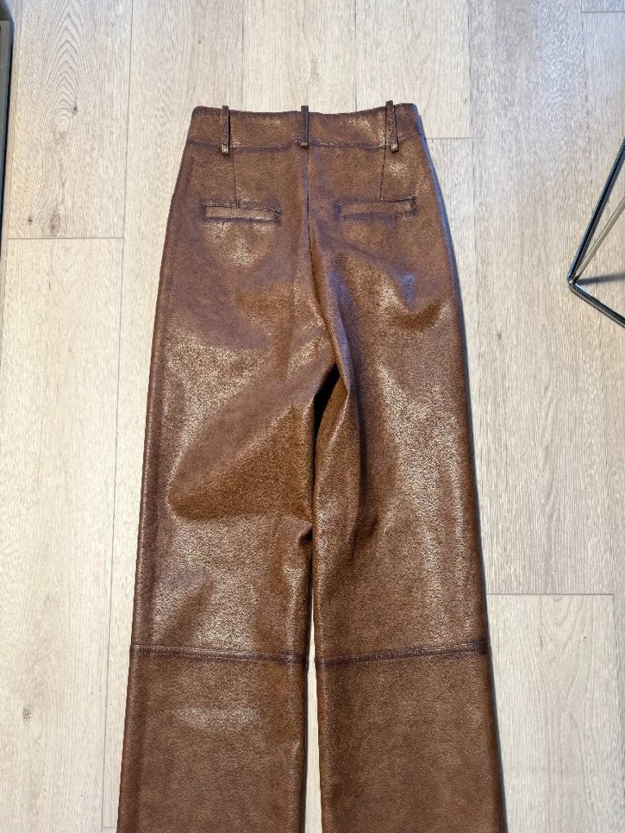 OAK + FORT Chestnut Brown Leather Trousers - TheRWDenimOAK + FORT Chestnut Brown Leather Trousers Wide-Leg – TheRWDenim