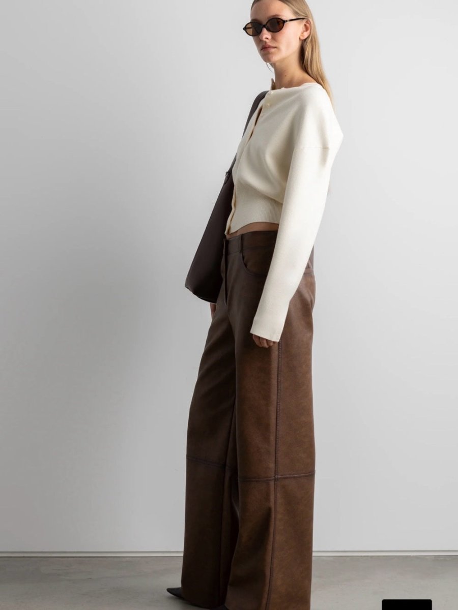 OAK + FORT Chestnut Brown Leather Trousers - TheRWDenimOAK + FORT Chestnut Brown Leather Trousers Wide-Leg – TheRWDenim
