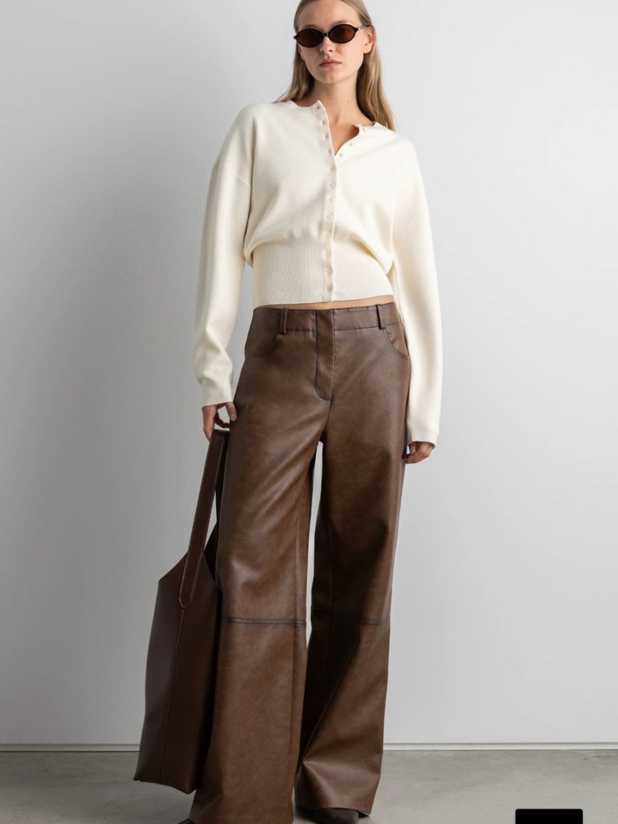 OAK + FORT Chestnut Brown Leather Trousers - TheRWDenimOAK + FORT Chestnut Brown Leather Trousers Wide-Leg – TheRWDenim