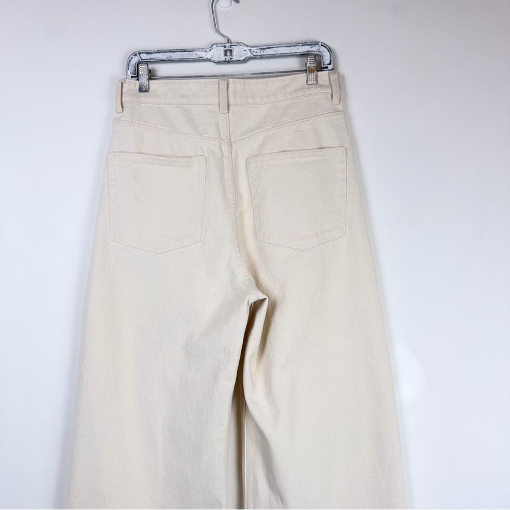 Relaxed Cream Wide-Leg Jeans with pattern Cuff - TheRWDenimRelaxed Cream Wide-Leg with Pattern Cuff Beige – TheRWDenim