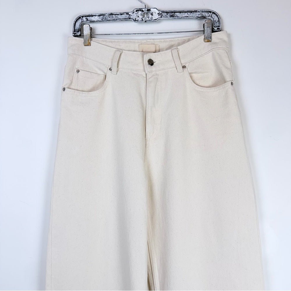 Relaxed Cream Wide-Leg Jeans with pattern Cuff - TheRWDenimRelaxed Cream Wide-Leg with Pattern Cuff Beige – TheRWDenim