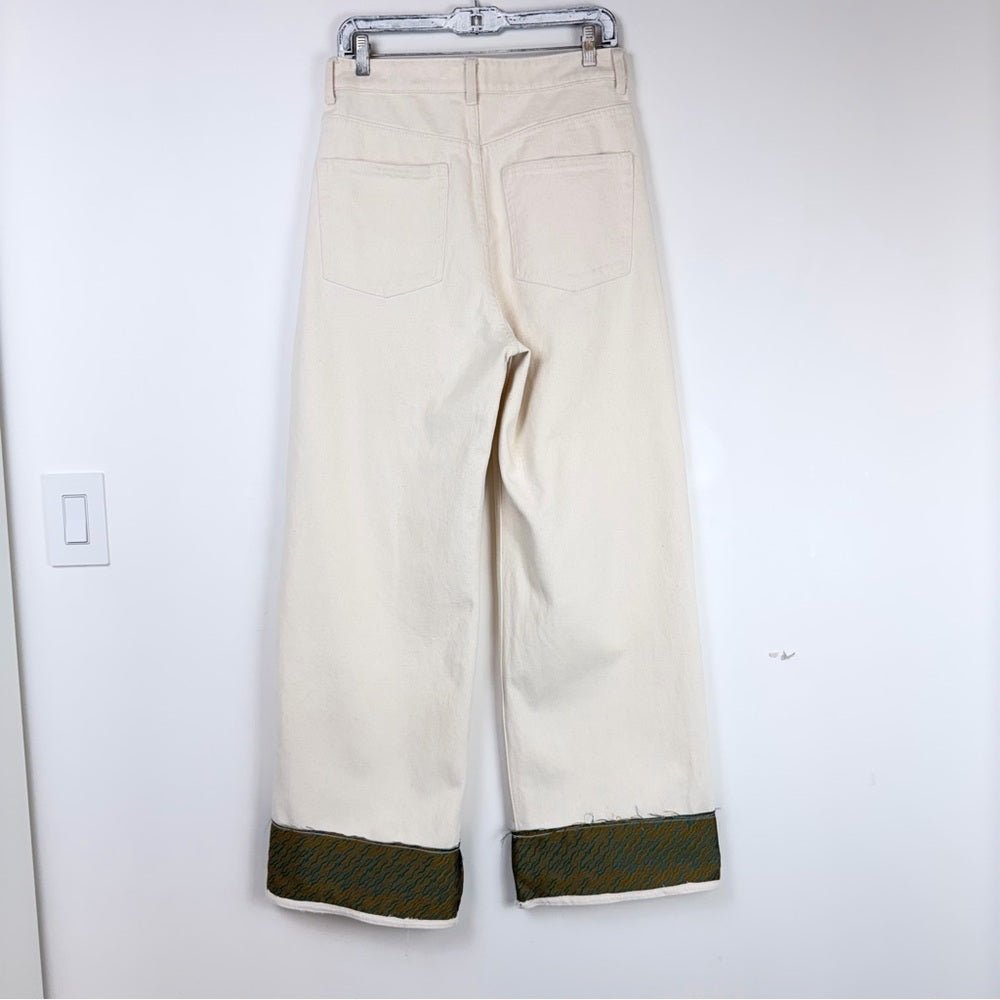 Relaxed Cream Wide-Leg Jeans with pattern Cuff - TheRWDenimRelaxed Cream Wide-Leg with Pattern Cuff Beige – TheRWDenim