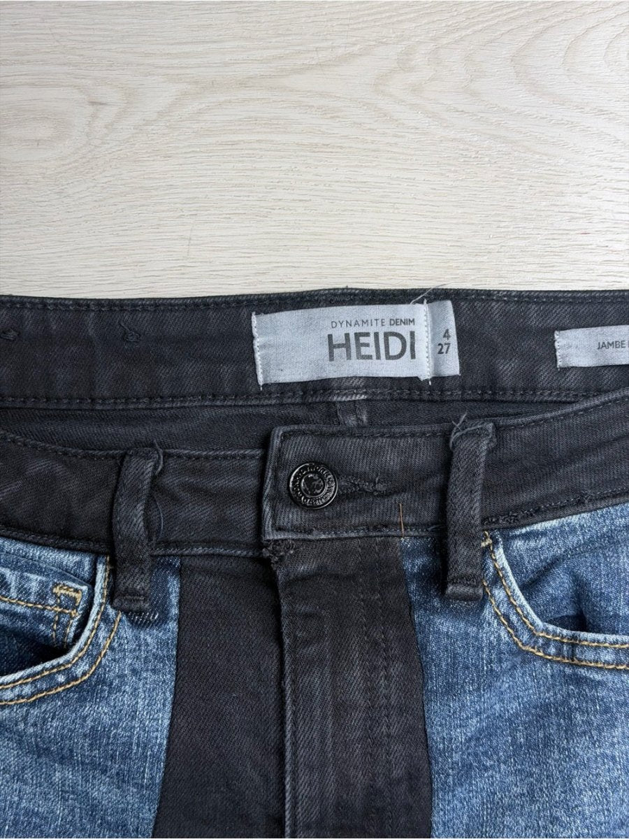 Reworked Dynamite Two-Tone Blue and Black Straight Jeans - TheRWDenimDynamite Two-Tone Blue and Black Straight Straight-Leg Upcycled Reworked Denim – TheRWDenim
