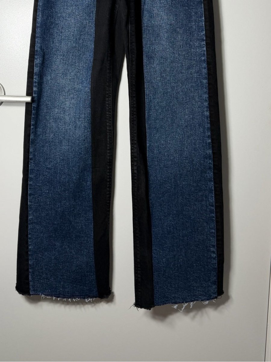 Reworked Dynamite Two-Tone Blue and Black Straight Jeans - TheRWDenimDynamite Two-Tone Blue and Black Straight Straight-Leg Upcycled Reworked Denim – TheRWDenim