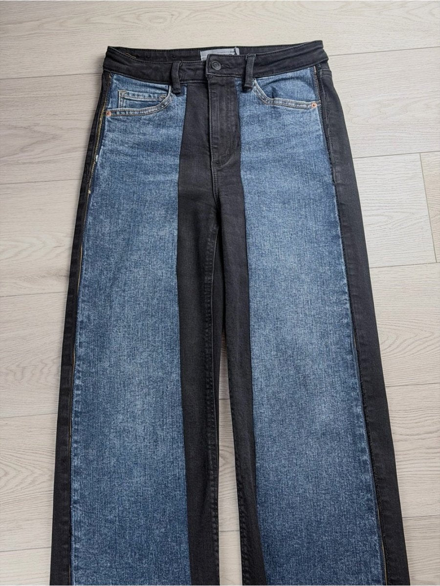 Reworked Dynamite Two-Tone Blue and Black Straight Jeans - TheRWDenimDynamite Two-Tone Blue and Black Straight Straight-Leg Upcycled Reworked Denim – TheRWDenim