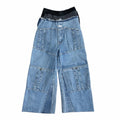 Reworked into Wide Leg Patchwork Denim Jeans in Light Blue - TheRWDenimInto Wide Leg Patchwork Denim in Light Blue Upcycled Reworked Denim – TheRWDenim