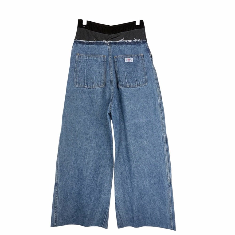 Reworked into Wide Leg Patchwork Denim Jeans in Light Blue - TheRWDenimInto Wide Leg Patchwork Denim in Light Blue Upcycled Reworked Denim – TheRWDenim