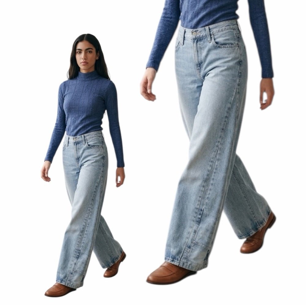 Reworked Levi’s low curve size 23 - TheRWDenimLevi's Low Curve Wide-Leg Blue Wash Upcycled Reworked Denim – TheRWDenim