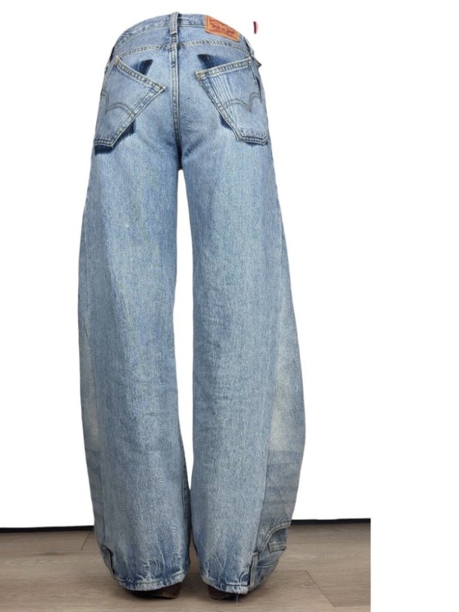 Reworked Levi’s low curve size 23 - TheRWDenimLevi's Low Curve Wide-Leg Blue Wash Upcycled Reworked Denim – TheRWDenim