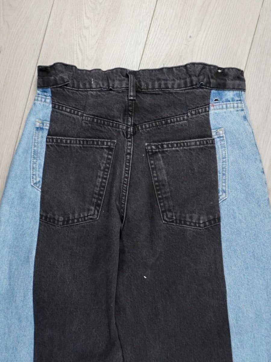 Reworked Wide Leg Two-Tone Contrast Denim Jeans - Grunge Y2K Aesthetic - TheRWDenimWide Leg Two-Tone Contrast Denim - Grunge Y2k Aesthetic Black Upcycled Reworked Denim – TheRWDenim