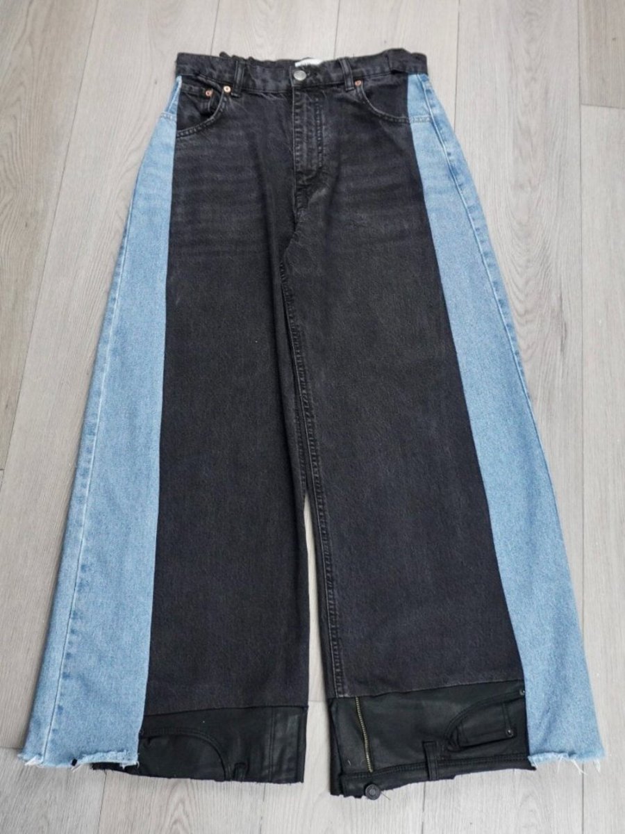 Reworked Wide Leg Two-Tone Contrast Denim Jeans - Grunge Y2K Aesthetic - TheRWDenimWide Leg Two-Tone Contrast Denim - Grunge Y2k Aesthetic Black Upcycled Reworked Denim – TheRWDenim