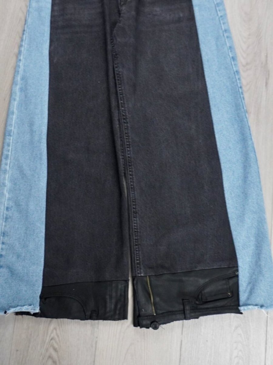 Reworked Wide Leg Two-Tone Contrast Denim Jeans - Grunge Y2K Aesthetic - TheRWDenimWide Leg Two-Tone Contrast Denim - Grunge Y2k Aesthetic Black Upcycled Reworked Denim – TheRWDenim