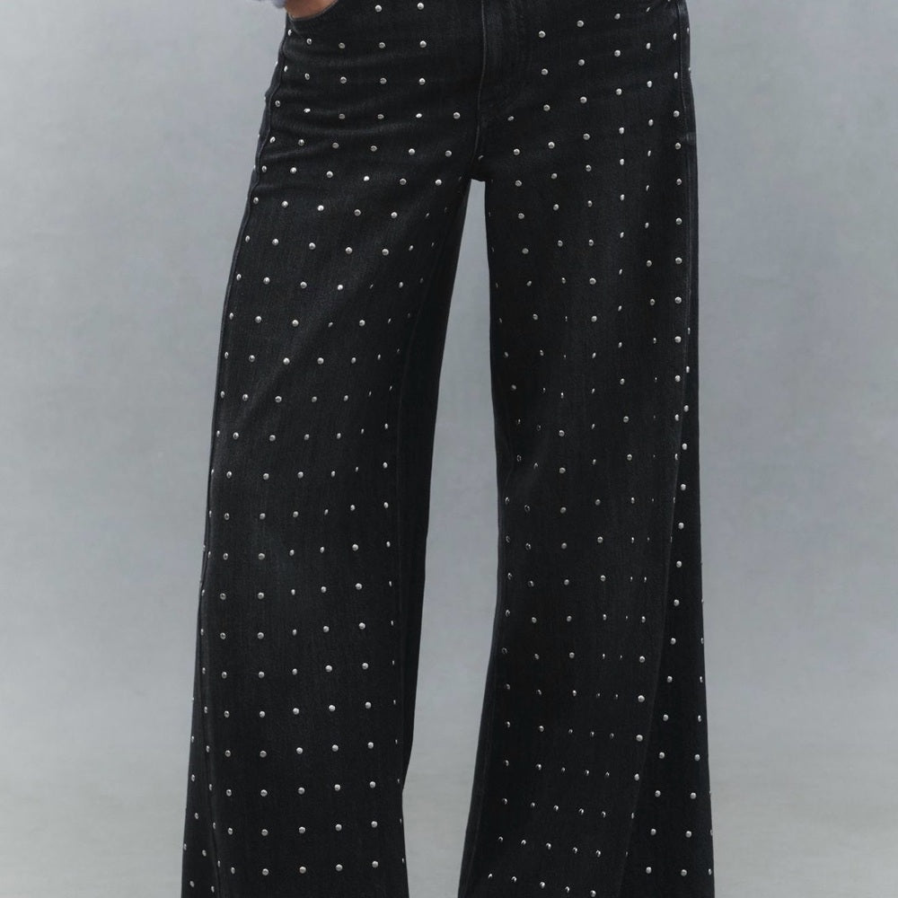The Adi Mid-Rise Studded Flare jeans Pilcro size 23 TALL - BNWT - TheRWDenimPilcro The Adi Mid-Rise Studded Flare Wide-Leg Black – TheRWDenim