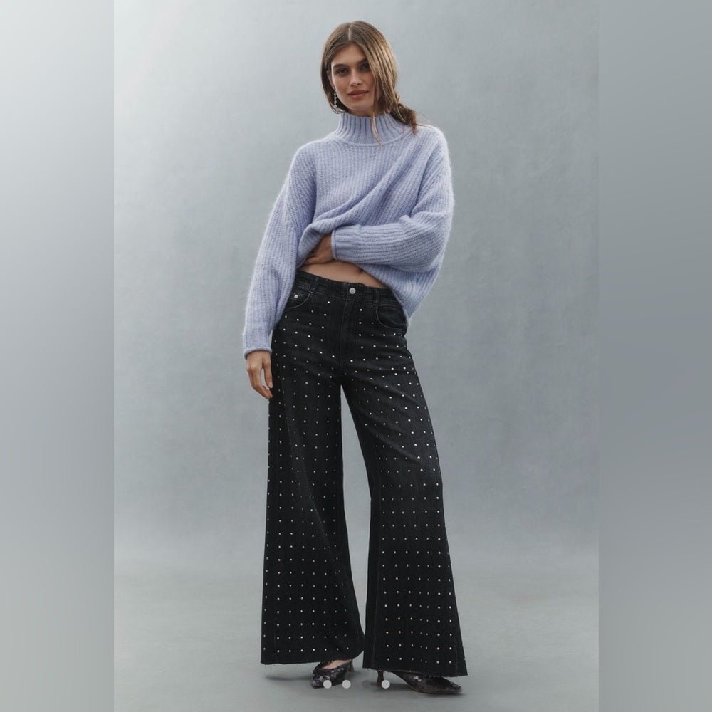 The Adi Mid-Rise Studded Flare jeans Pilcro size 23 TALL - BNWT - TheRWDenimPilcro The Adi Mid-Rise Studded Flare Wide-Leg Black – TheRWDenim