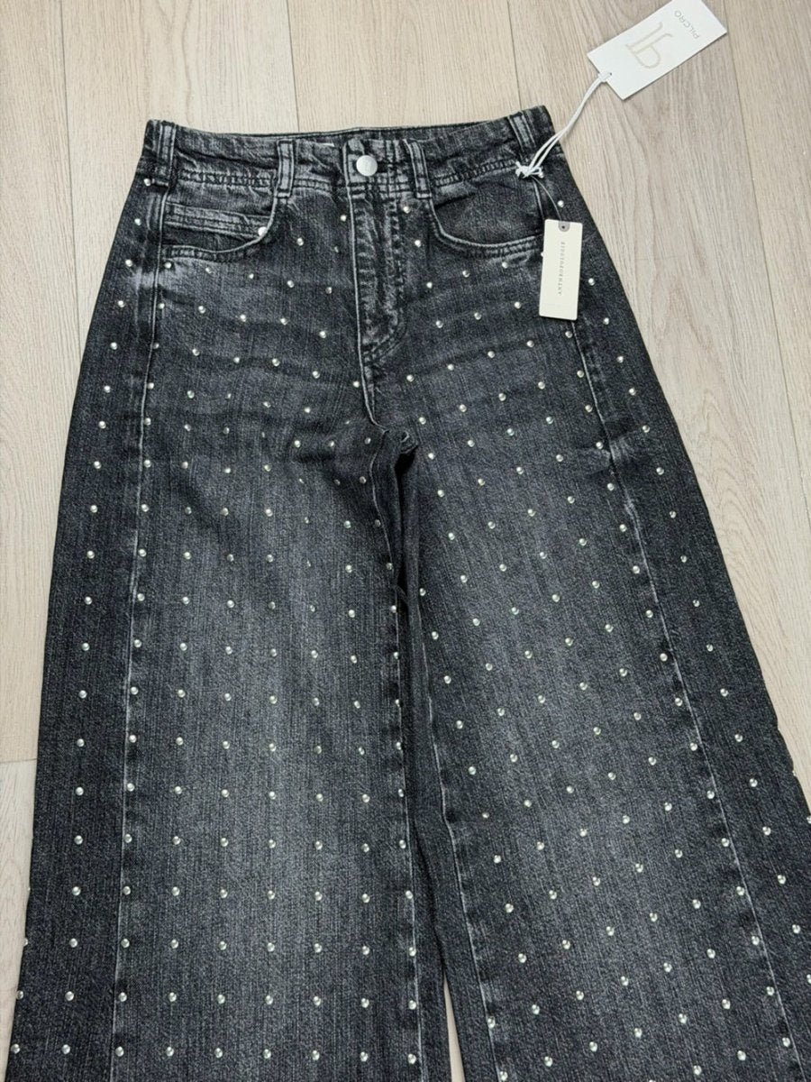 The Adi Mid-Rise Studded Flare jeans Pilcro size 23 TALL - BNWT - TheRWDenimPilcro The Adi Mid-Rise Studded Flare Wide-Leg Black – TheRWDenim