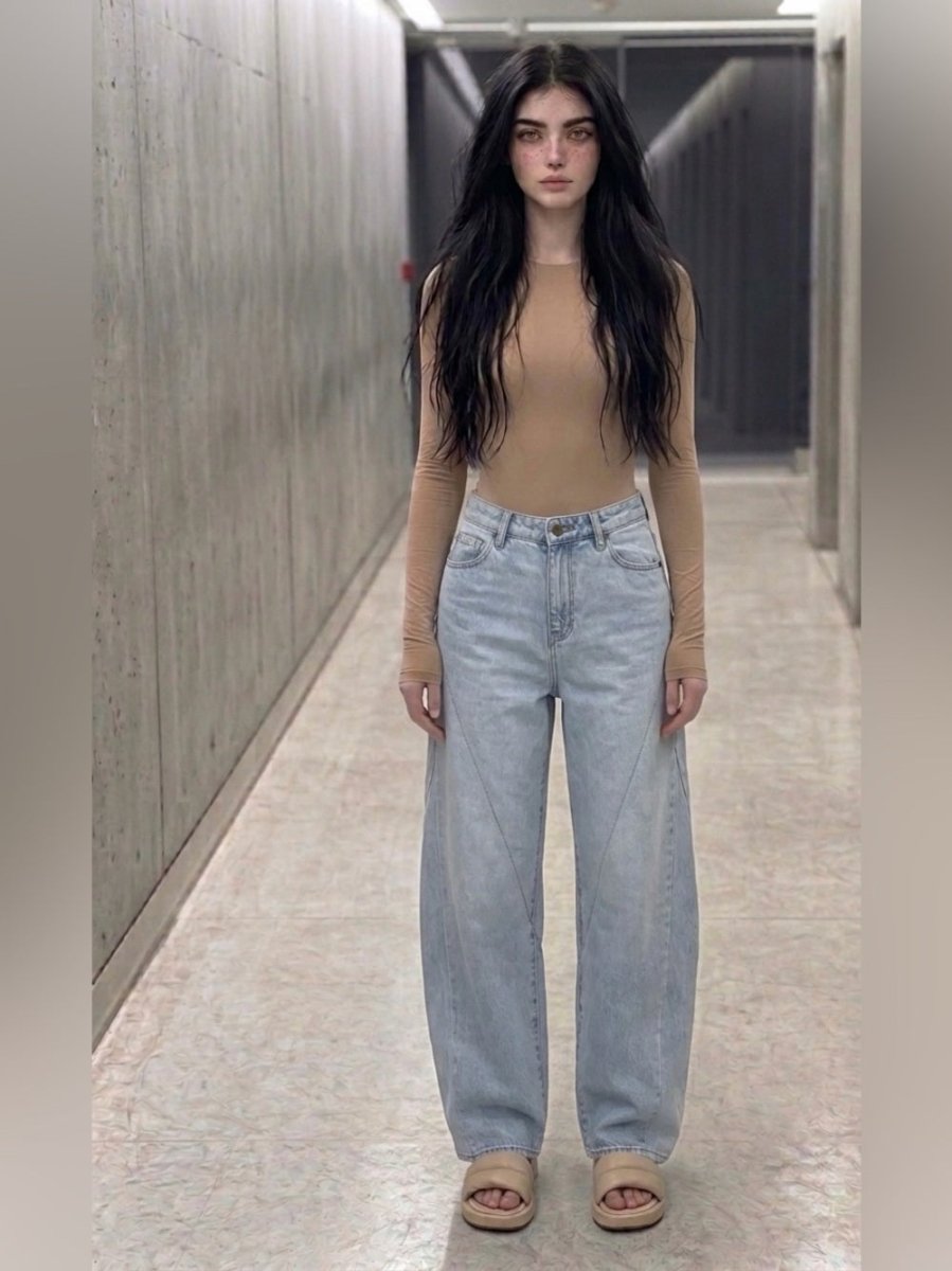 Upcycled Rolla's Jeans High Rise Wide Leg full legnth size 24 - TheRWDenimRolla's High Rise Wide Leg Full Length Blue Wash Upcycled Reworked Denim – TheRWDenim