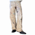 Zara Reworked – After the War painting wide leg size 24 - TheRWDenimZara After the War Painting Wide Leg Beige Upcycled Reworked Denim – TheRWDenim
