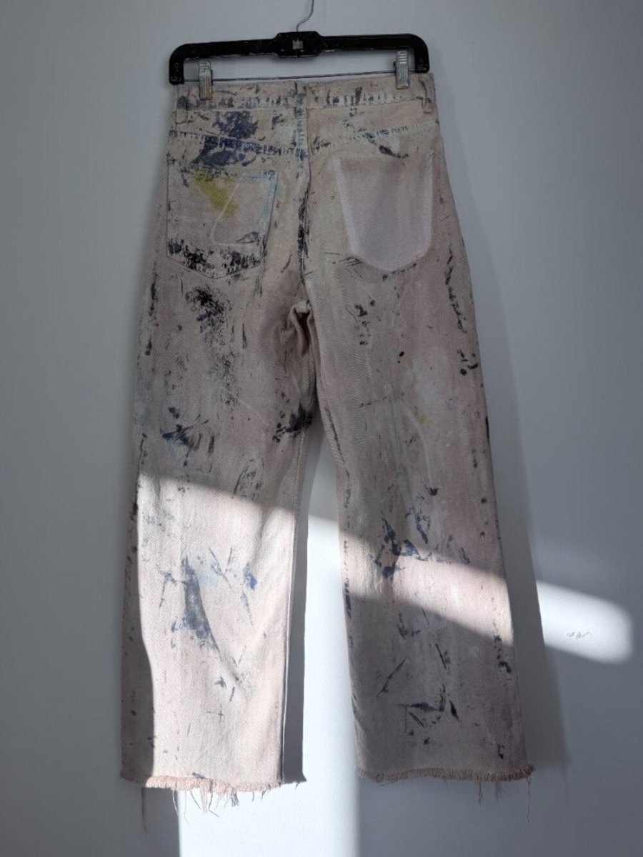 Zara Reworked – After the War painting wide leg size 24 - TheRWDenimZara After the War Painting Wide Leg Beige Upcycled Reworked Denim – TheRWDenim
